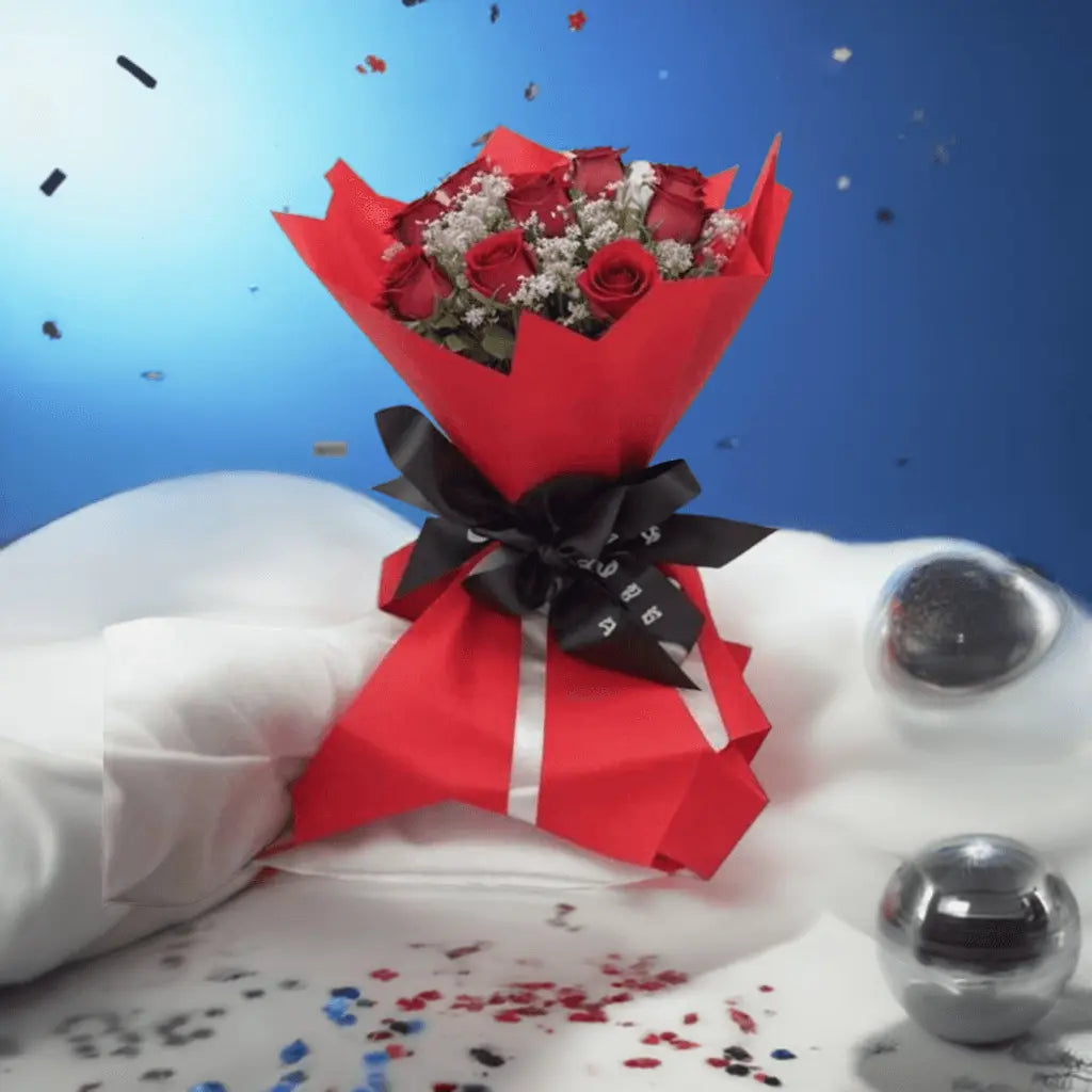 Crimson Kisses - Flower Bouquet + Cake + Live Guitarist Performance - The Luxury Floret