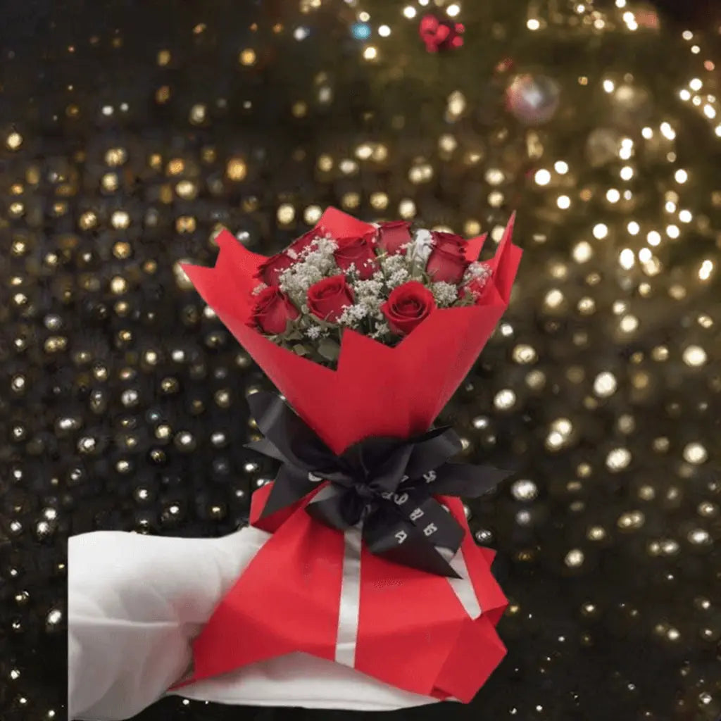 Crimson Kisses - Flower Bouquet + Cake + Live Guitarist Performance - The Luxury Floret