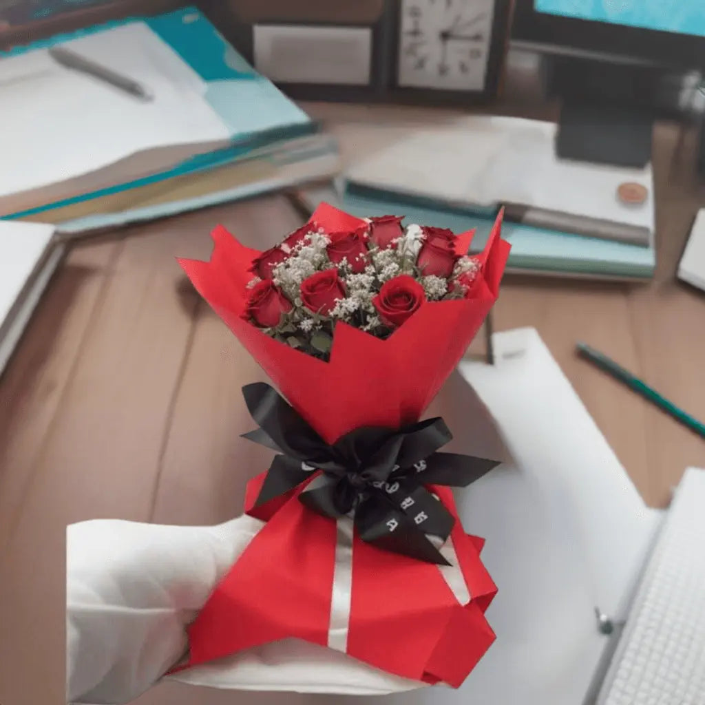 Crimson Kisses - Flower Bouquet + Cake + Live Guitarist Performance - The Luxury Floret