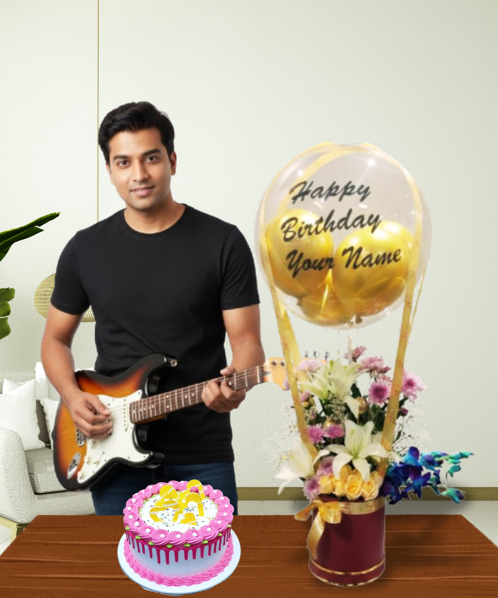 Balloon Flowers arrangement + Cake + Guitarist Performance 20min