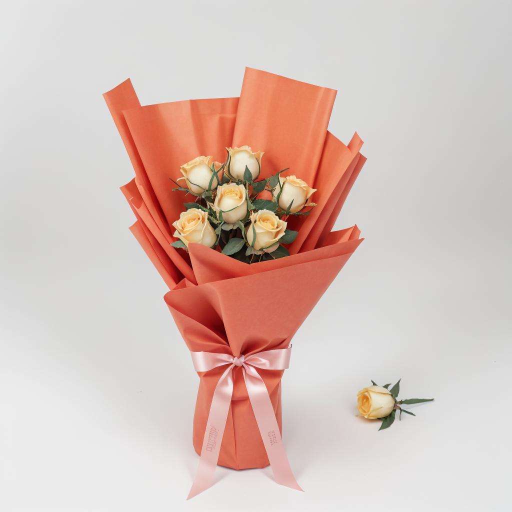 Elegant Yellow Rose Bouquet Wrapped in Classic Orange Paper