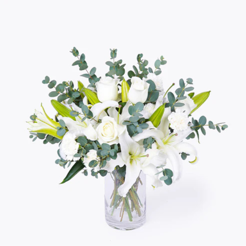 Eternal Embrace: White & Purple Lily Harmony The Luxury Florets