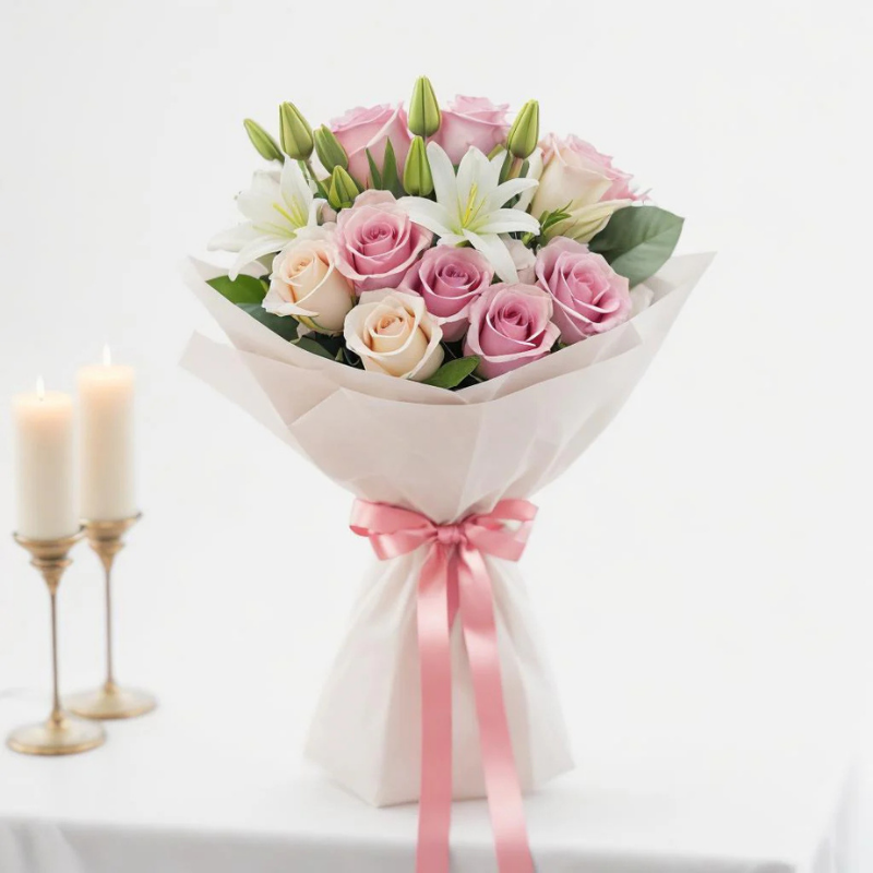 Luxury Flower Bouquet + Cake + Live Guitarist Performance + Free Bracelets - All in One