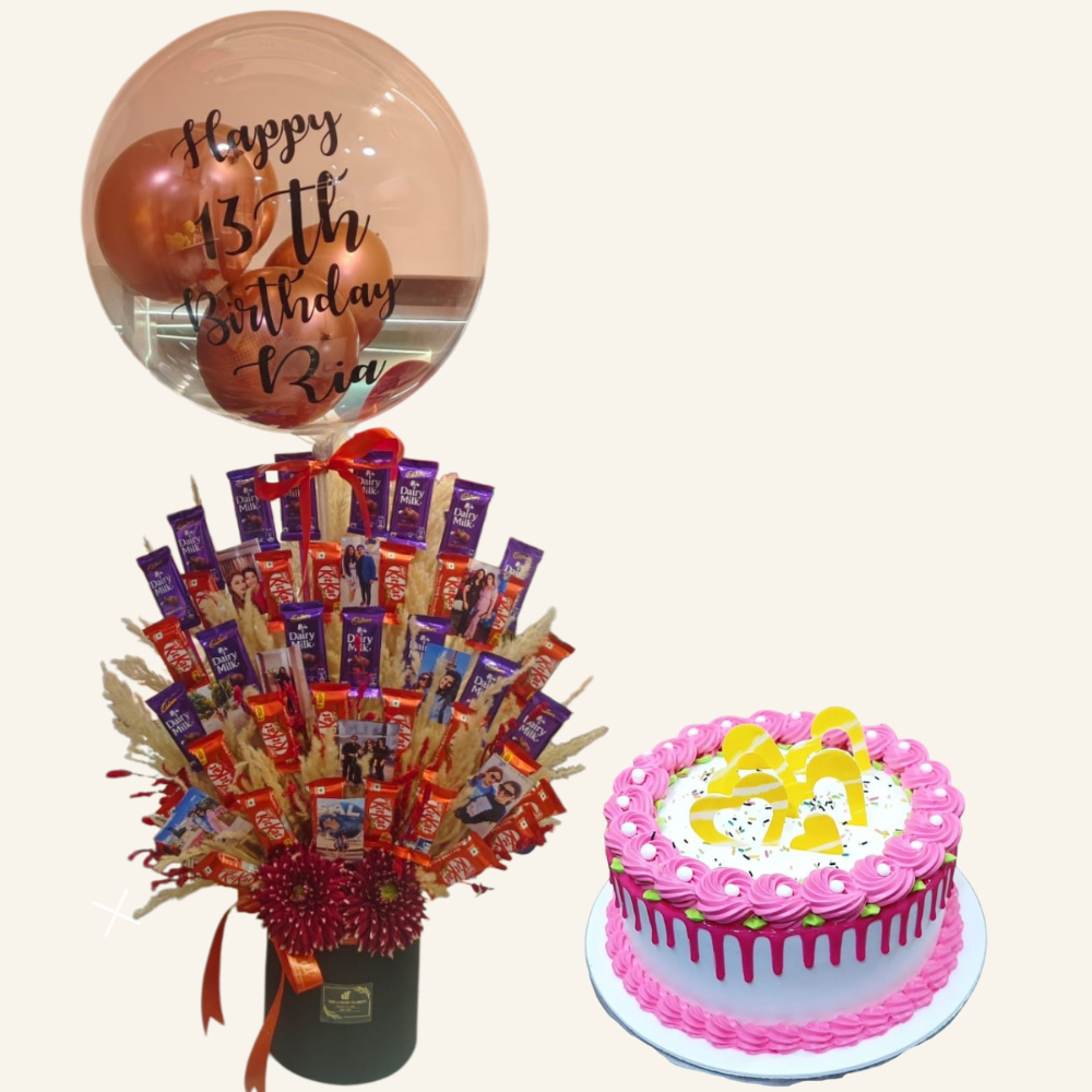 Chocolate Balloon Arrangement and Delicious Cake Combo