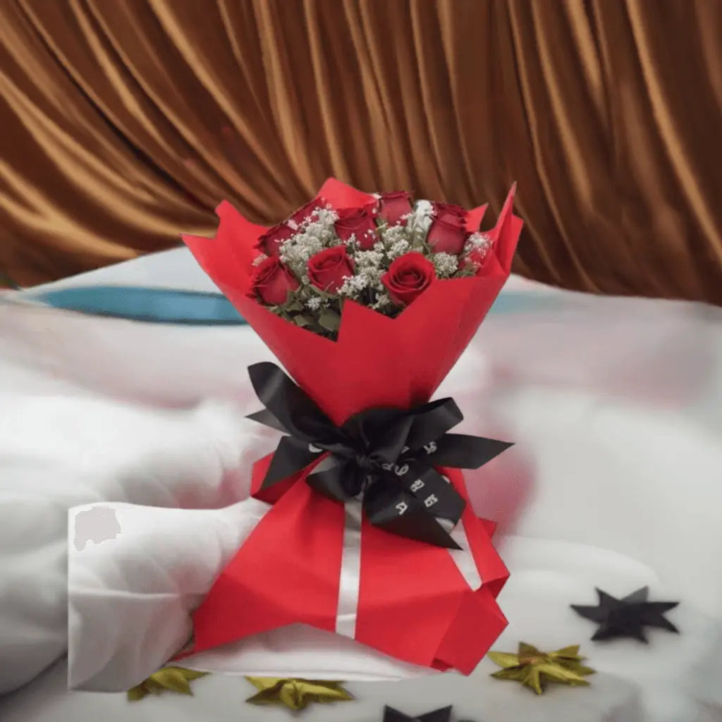 Crimson Kisses - Flower Bouquet + Cake + Live Guitarist Performance - The Luxury Floret