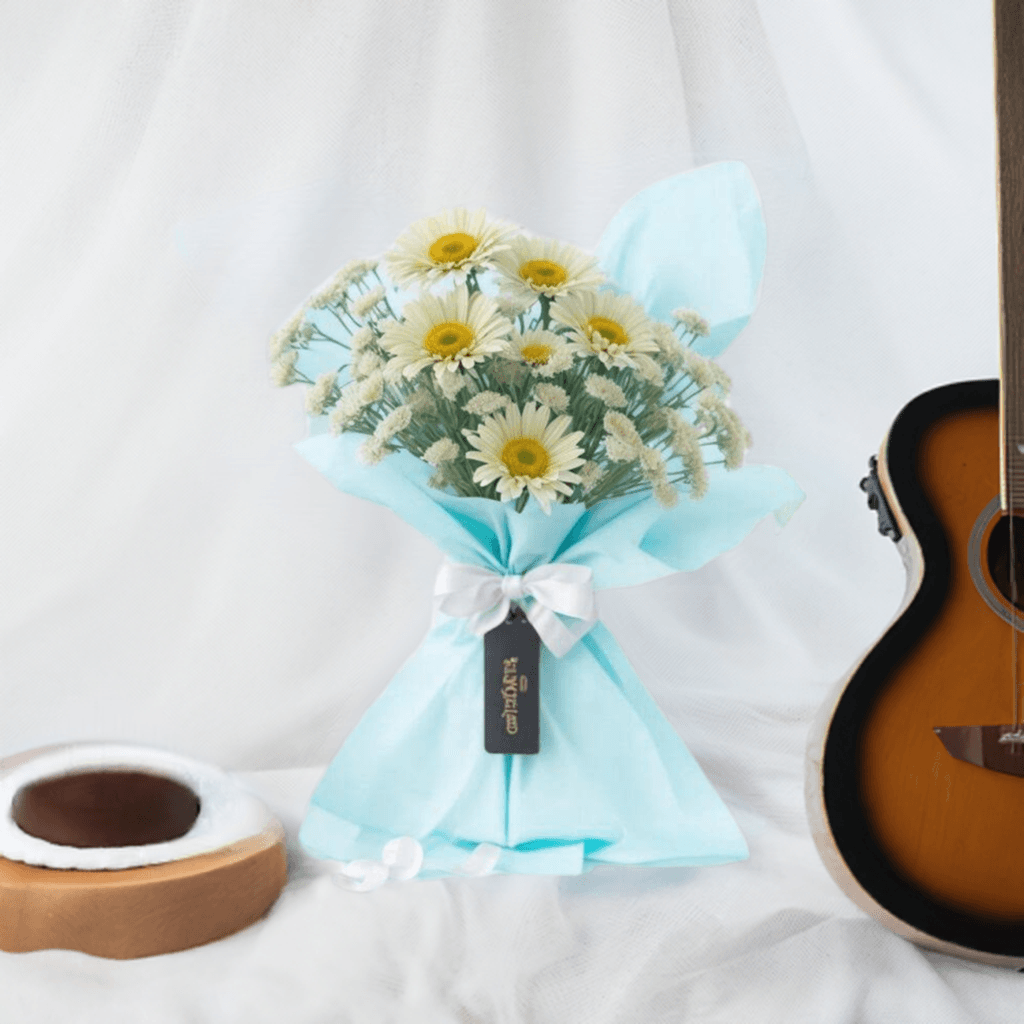 Winter White - Flower Bouquet + Cake + Live Guitarist Performance - The Luxury Floret