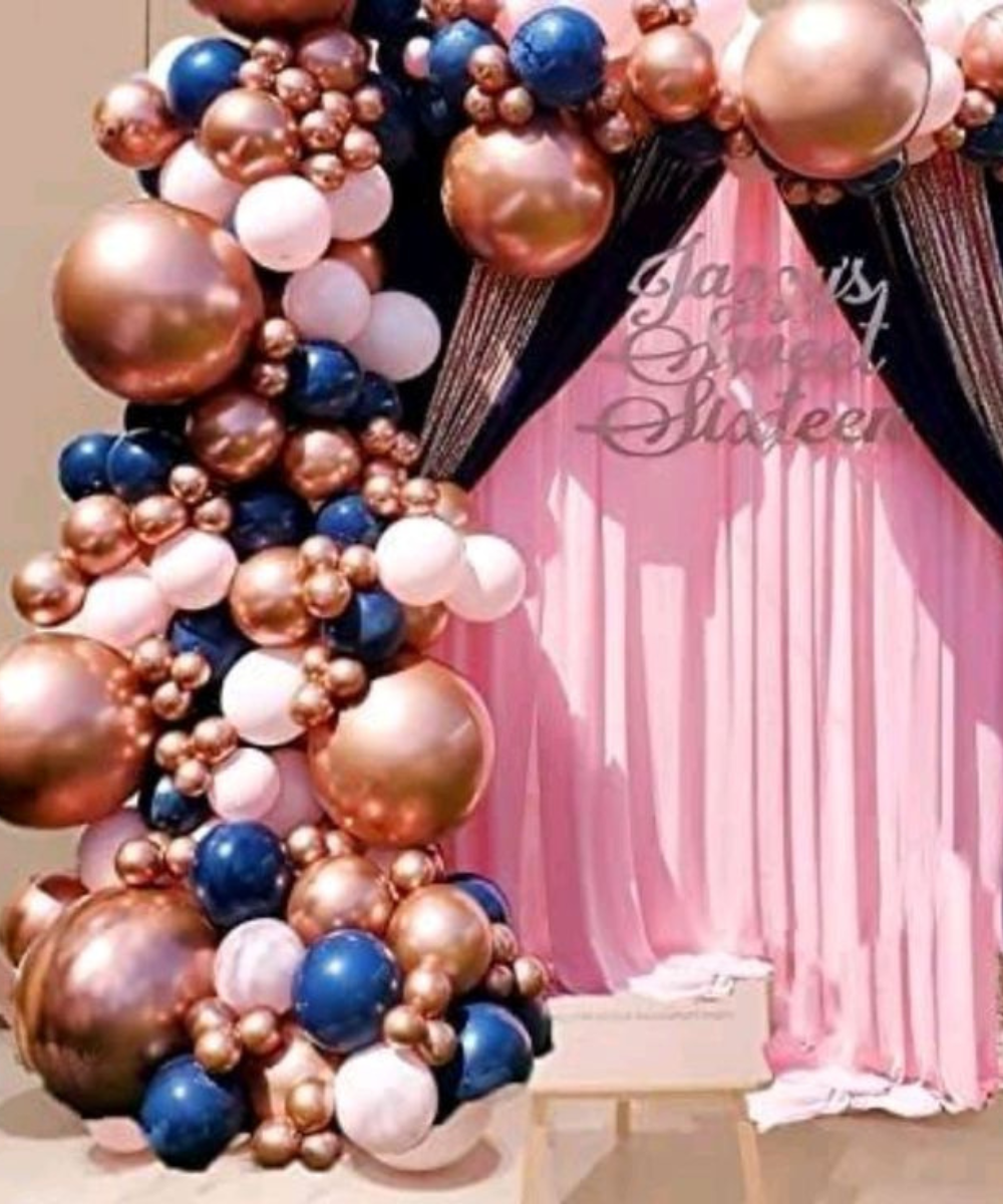 Luxury Birthday Balloon Decoration at Home – Rose Gold, Navy Blue & White Theme