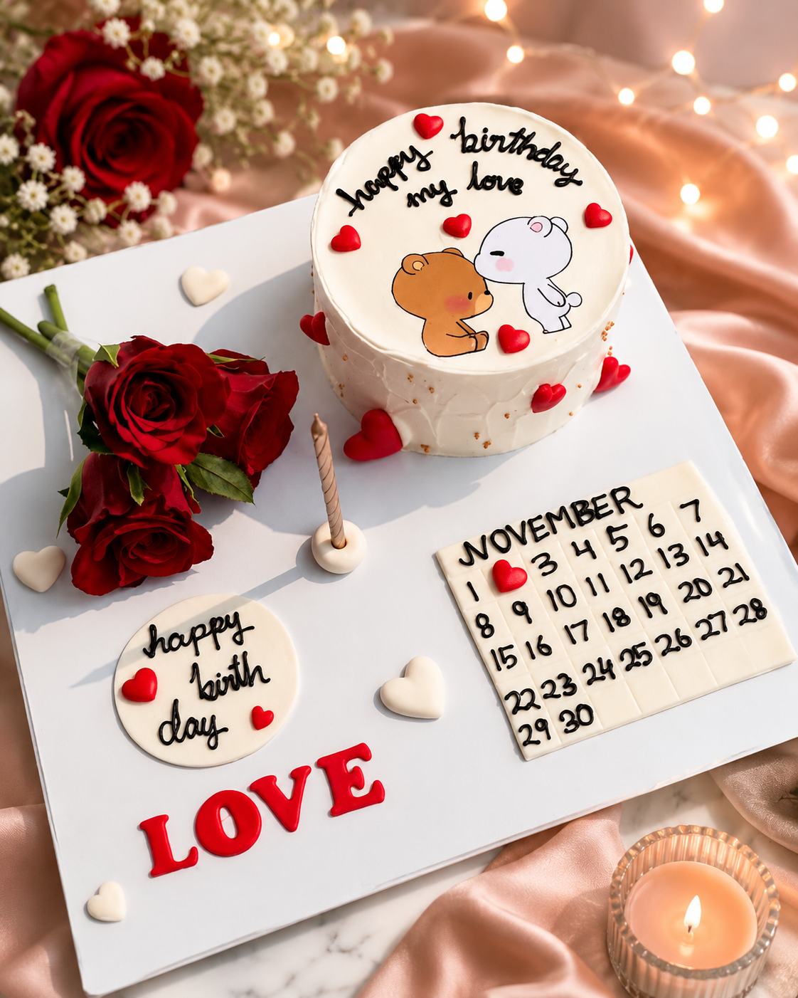 Romantic Birthday Surprise Cake Board with Roses