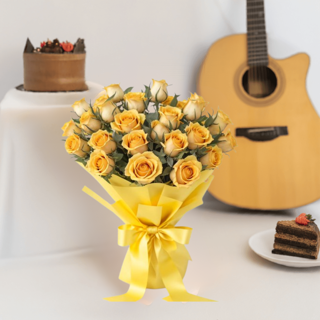 Yellow Fever - Flower Bouquet + Cake + Live Guitarist Performance ( 30 mint ) - The Luxury Florets