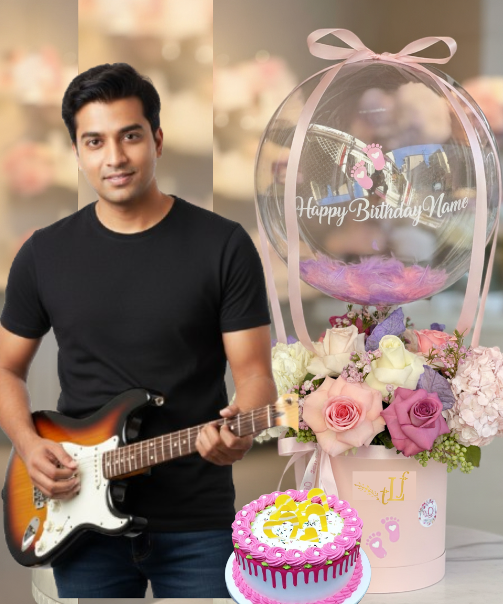 Balloon Flowers arrangement + Cake + Guitarist Performance 20min
