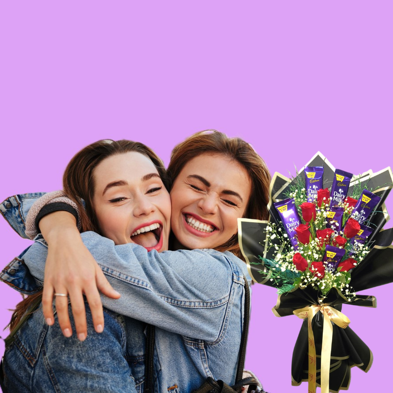 Red Rose Chocolate Bouquet + Free Gold Plated American Diamond Alphabetic Bracelet- Combo The Luxury Florets