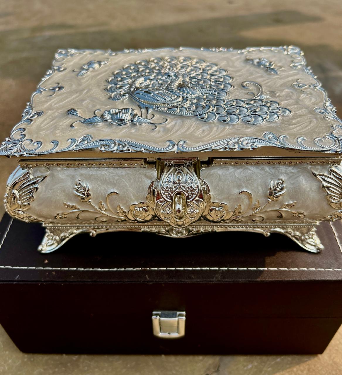 Handcrafted Metallic Peacock Design Jewelry Box The Luxury Florets