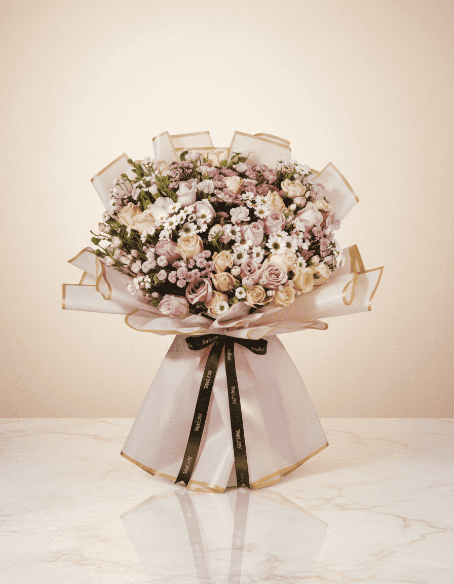 Velvet Meadow Luxe peach rose and carnation hamper